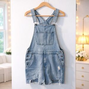 ✨ Hollister Light Wash Denim Shortalls Distressed Bib Overalls Size S